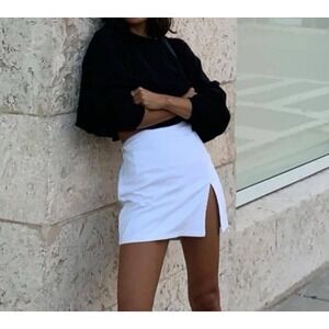 Lioness Lola Mini Skirt Womens XXS White New With Imperfections Edgy Slit Denim